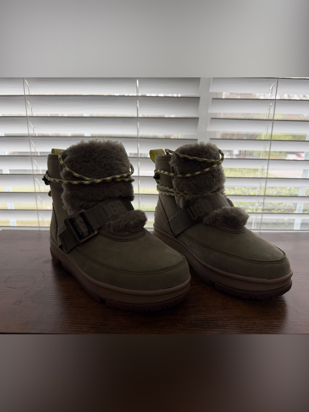 UGG Olive Green Shearling-Lined Lace & Strap Boots